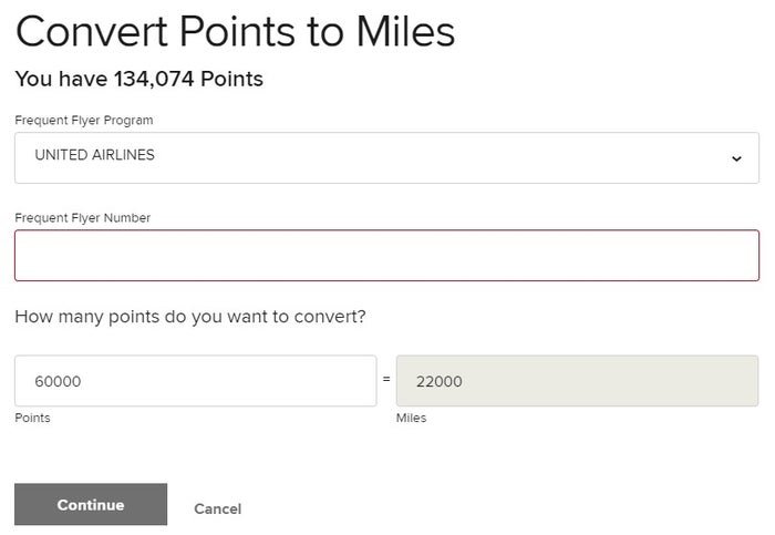 Marriott Rewards Airline Transfer Example