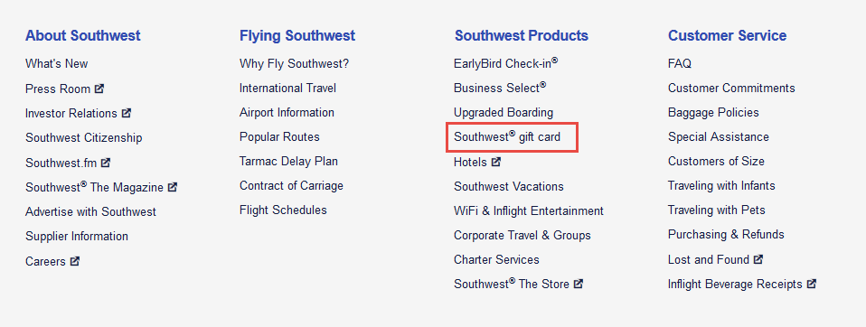 Purchasing a Southwest gift card online