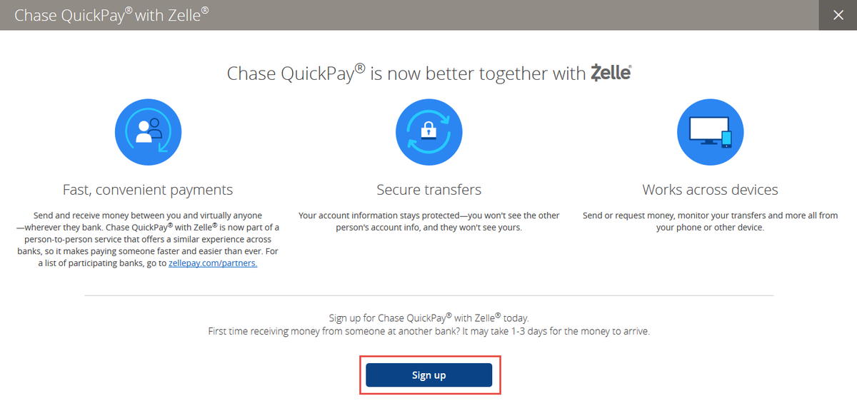 Sign up for Chase QuickPay