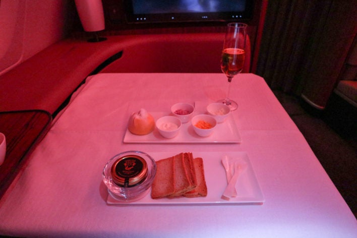 Qatar A380 first class meal