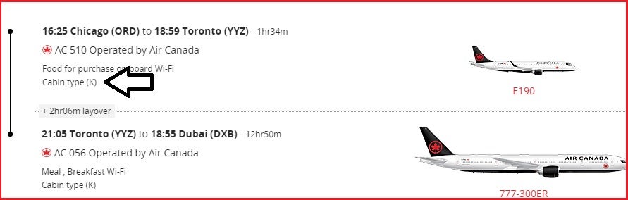 Air Canada fare class