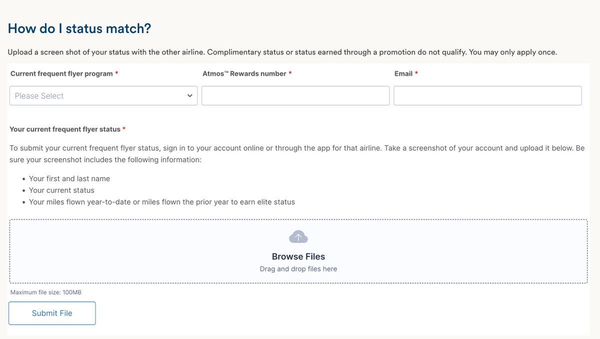 Alaska Airlines Atmos Rewards status match form