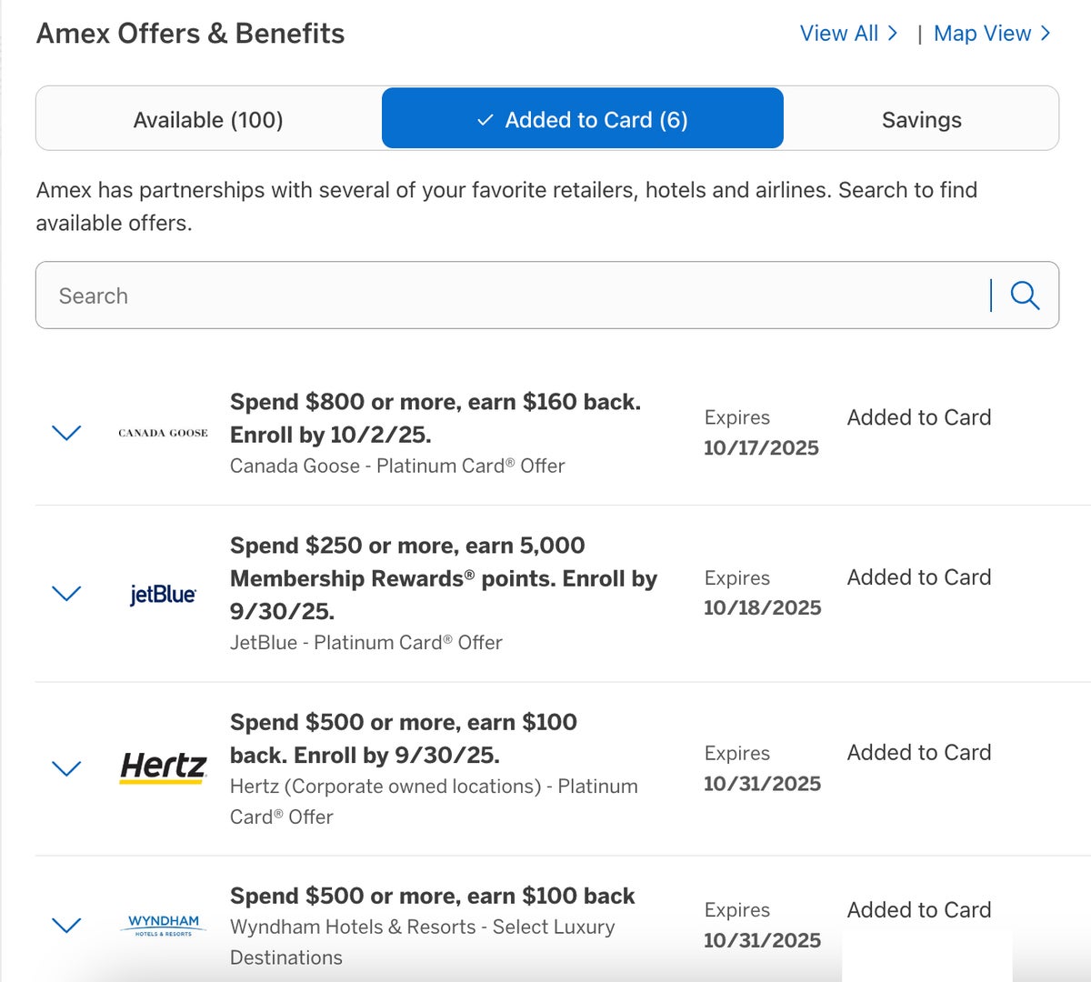 Amex Offers added to card tab
