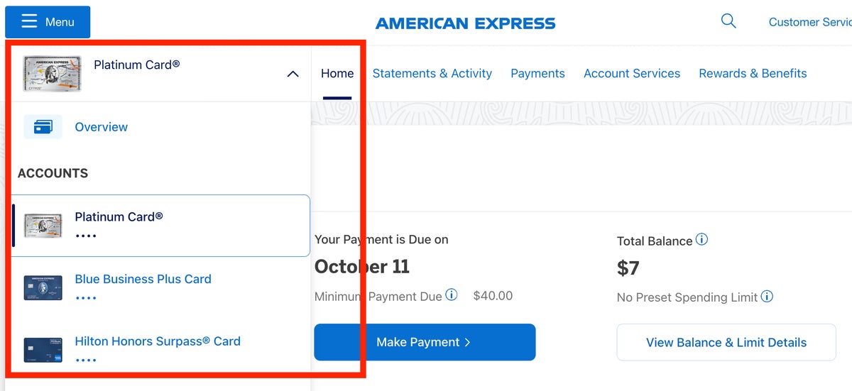 Amex dashboard home