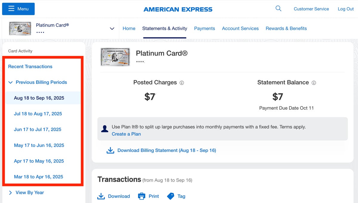 Amex recent transactions