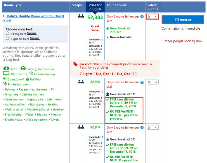 Booking.com room type detail