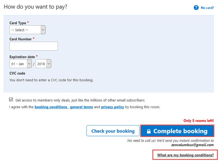 Booking.com complete room booking