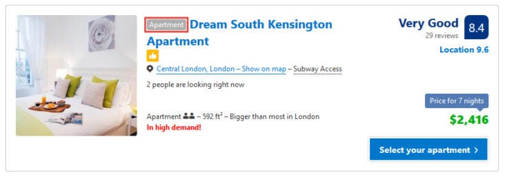 Booking.com type of property