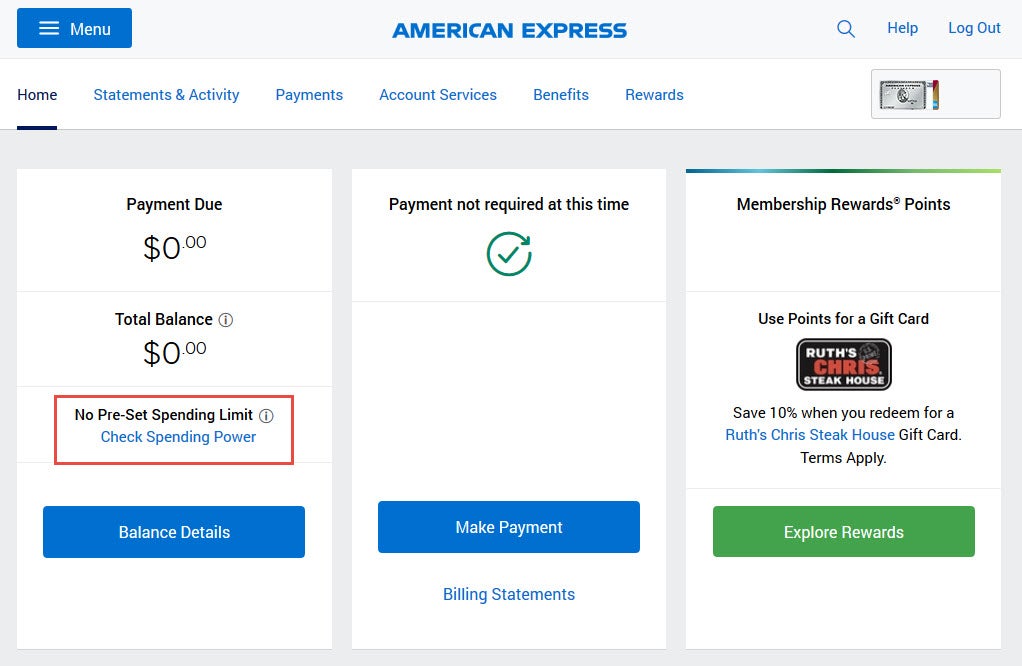 Check spending power on Amex