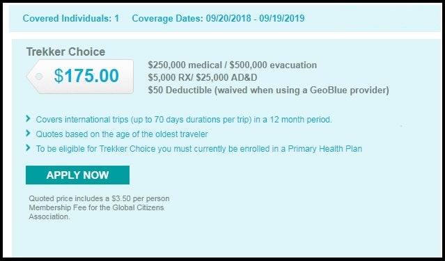 Geoblue Trekker Policy Travel Insurance example