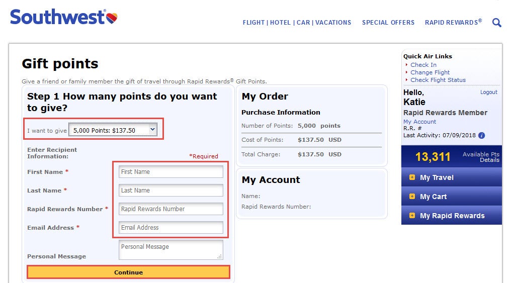 How To Buy Southwest Points as a Gift