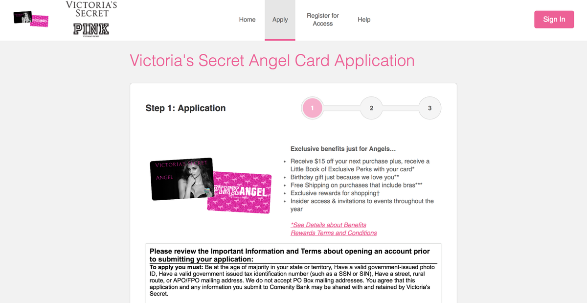 Victoria's Secret Credit Card Application Page