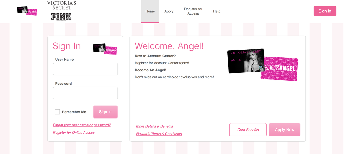 Victoria's Secret Credit Card Online Management Page