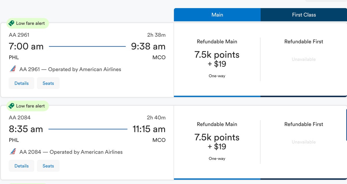 Alaska Airlines award ticket AA phl mco