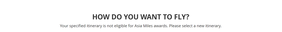Error Message for Cathay Pacific Asia Miles awards