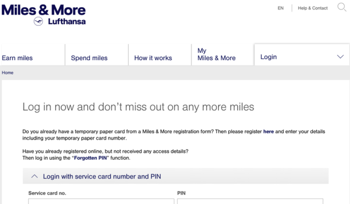 Lufthansa Login Screen 