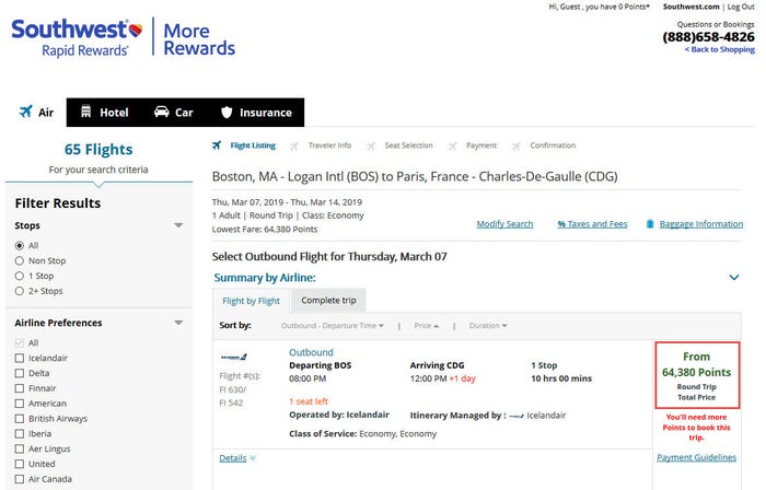 Southwest More Rewards Flights