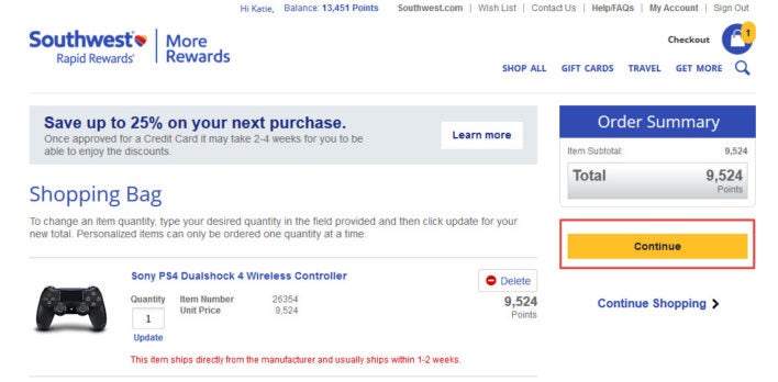 More Rewards Shopping checkout