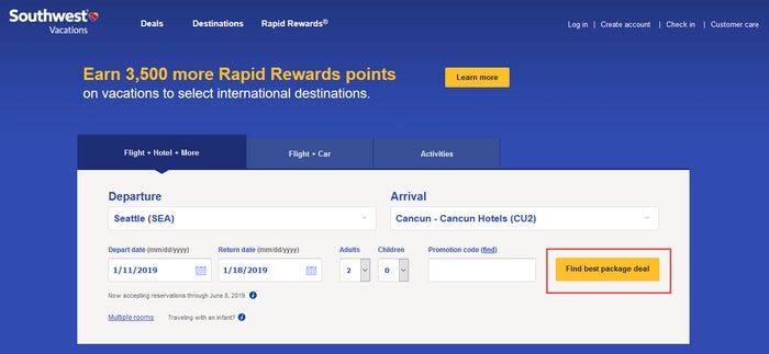 Southwest Vacations - Hotel search