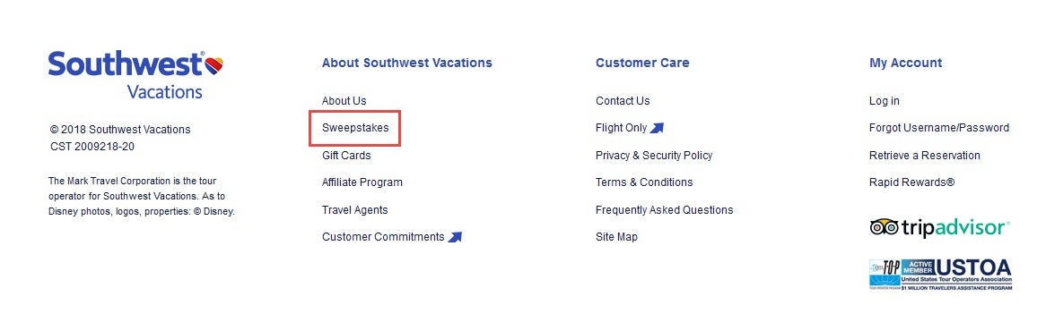 Southwest Vacations Sweepstakes