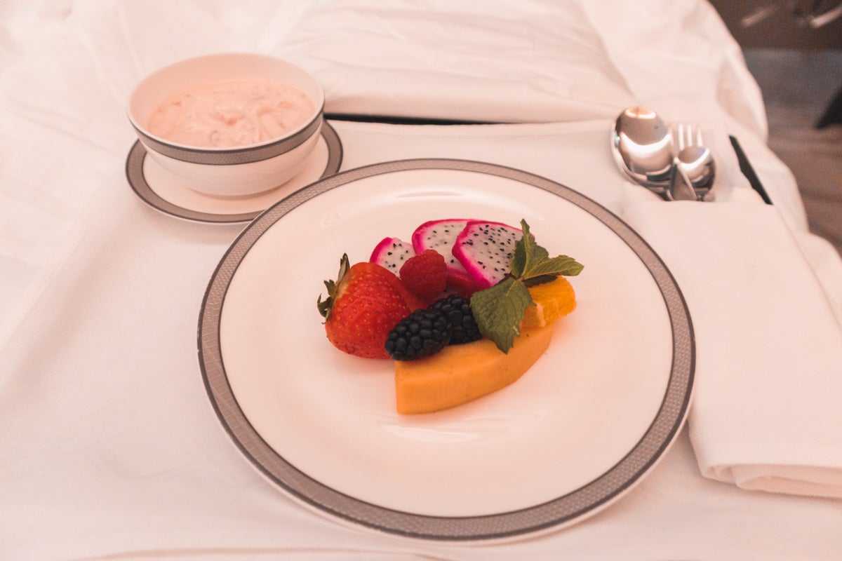Singapore Airlines new A380 First Suite Breakfast Fruit