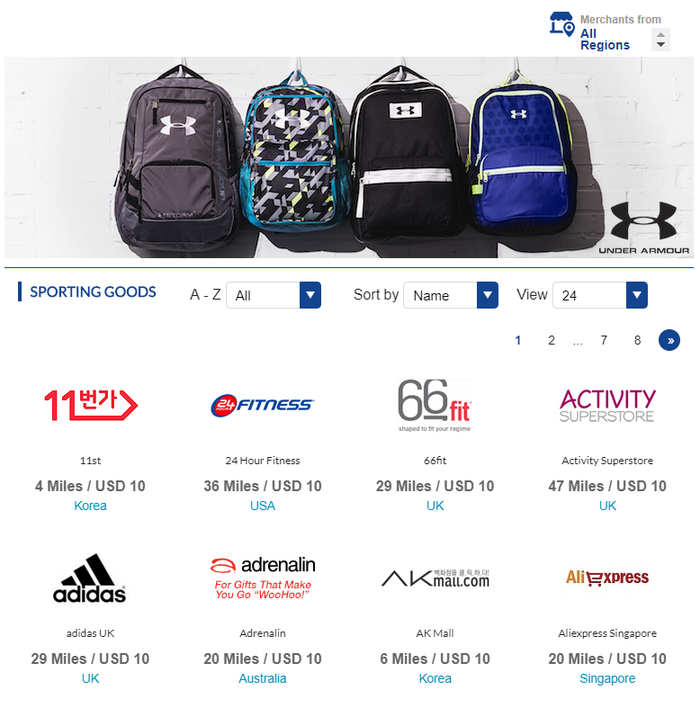 ANA Global Mileage Mall Shopping Portal Browse Category