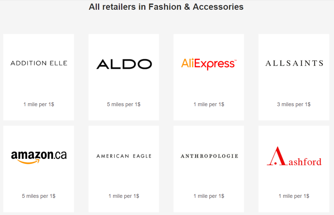 Air Canada Aeroplan eStore Shopping Portal Example Category