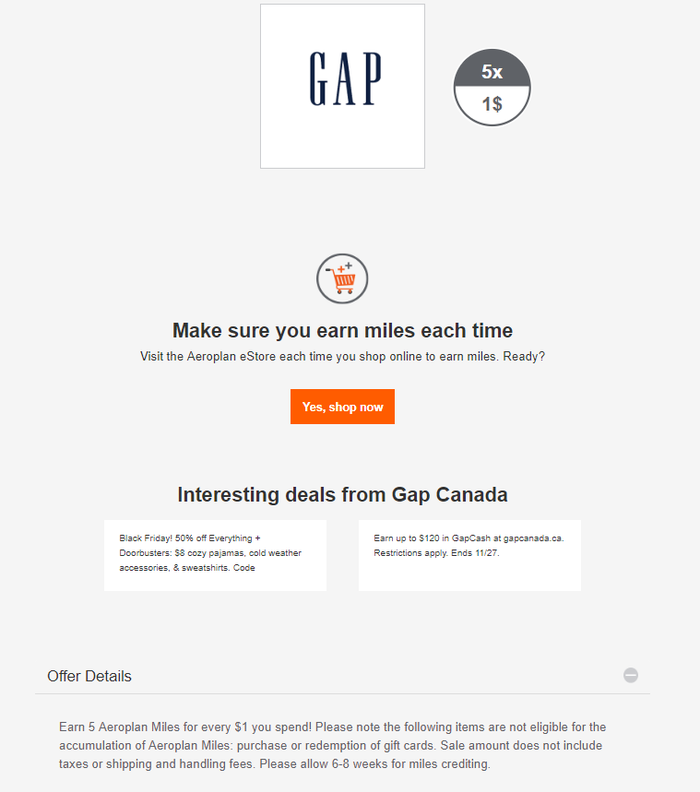 Air Canada Aeroplan eStore Shopping Portal Example Retailer