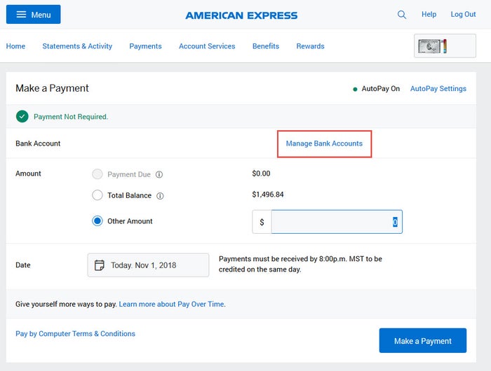 Amex Manage Bank Accounts