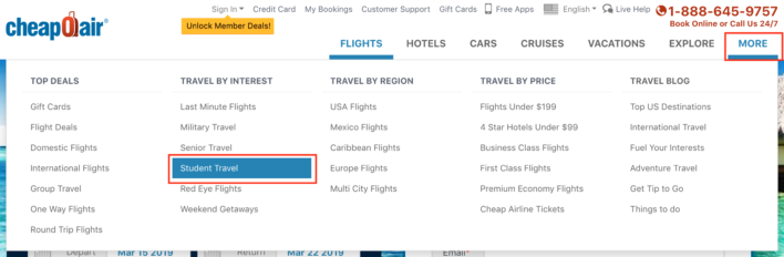 CheapOair Student Travel