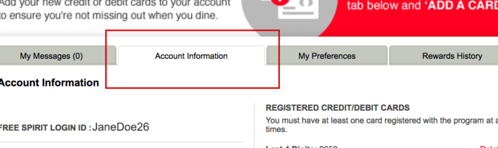FREE Spirit Dining Program Credit Card