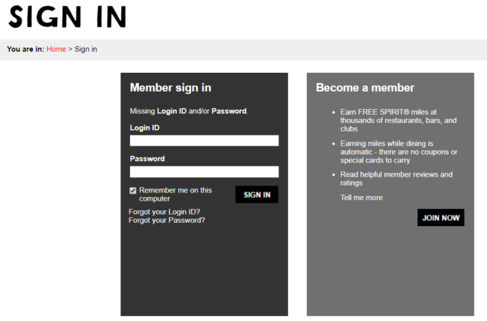 FREE Spirit Dining Program Log In