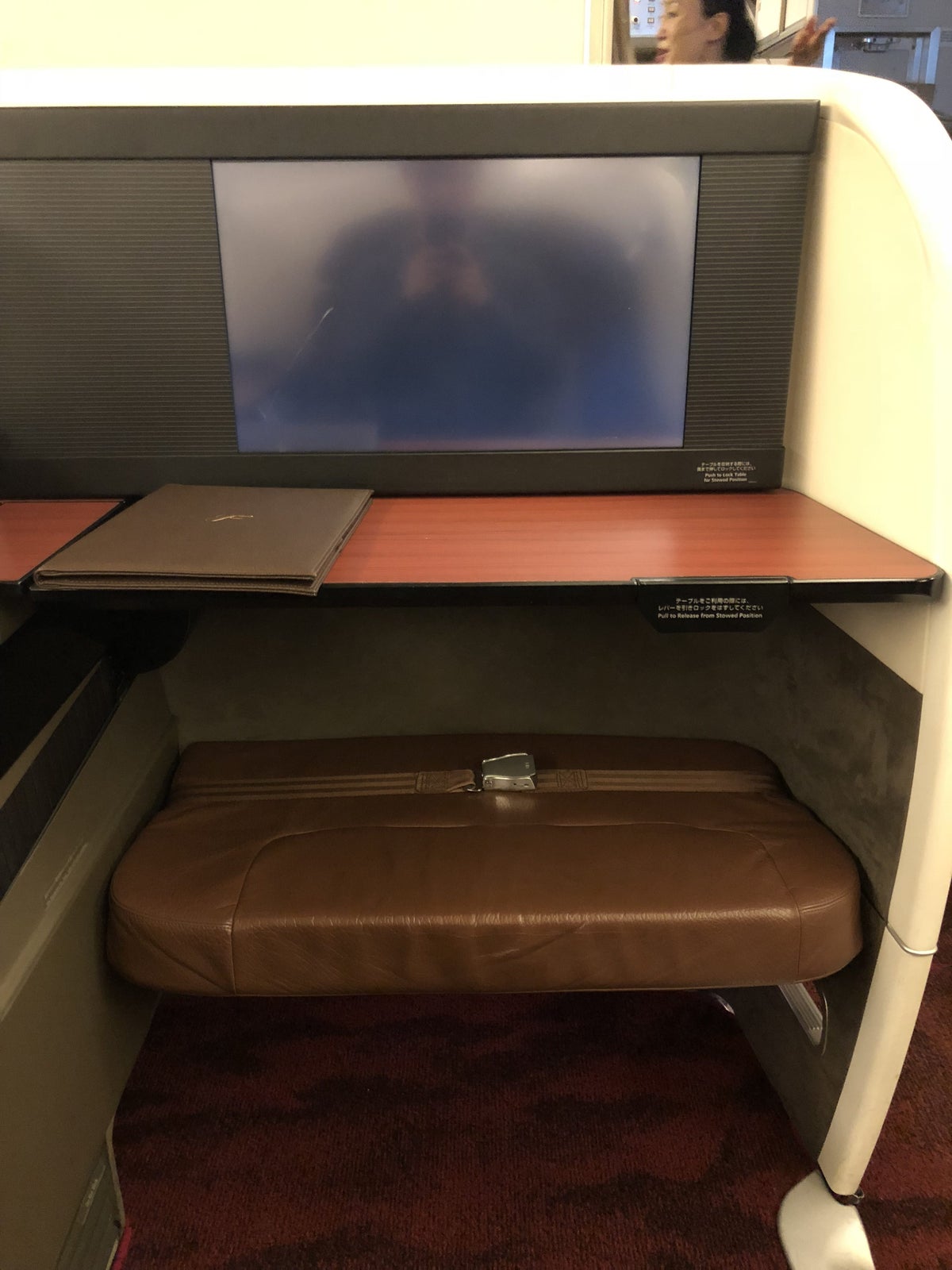 Japan Airlines 777 First Class Ottoman and TV
