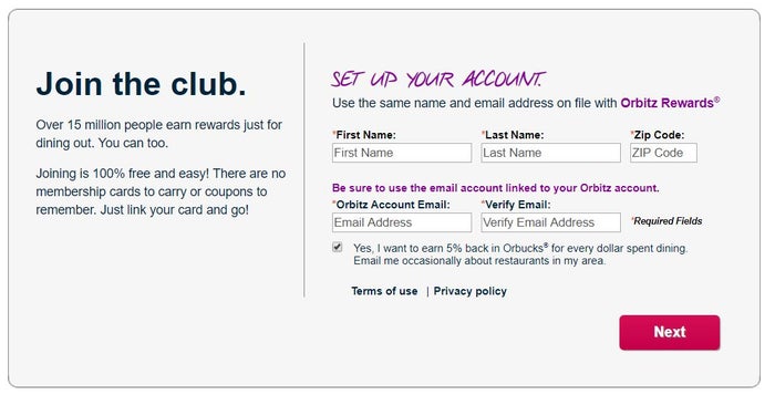 Orbitz Rewards Dining Sign Up