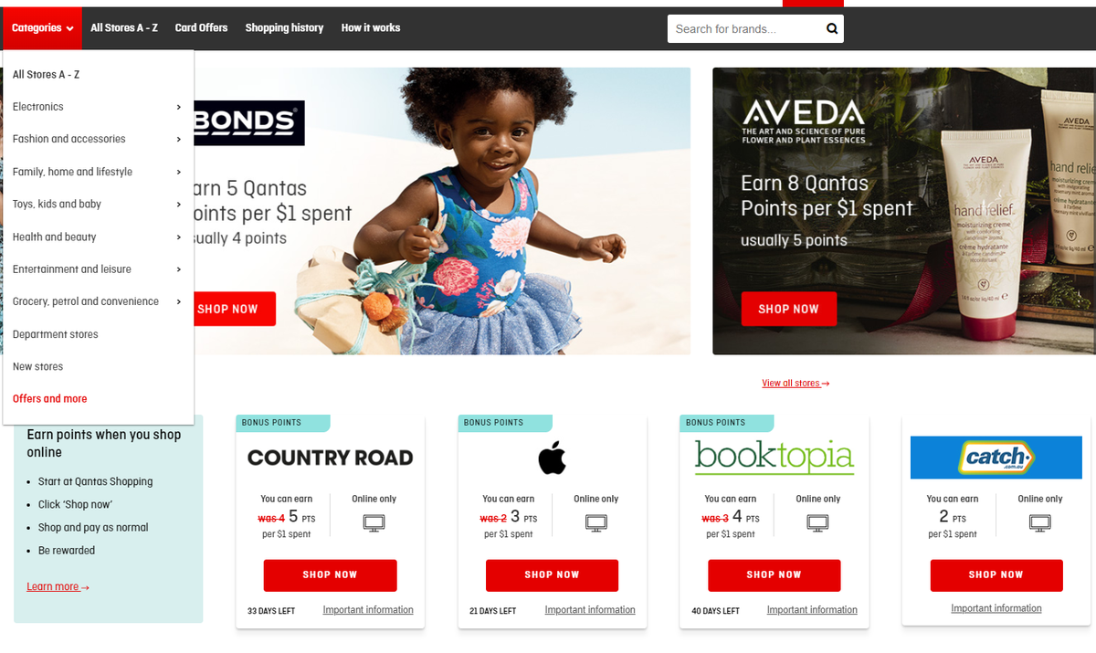 Qantas Shopping Online Shopping Portal Offers