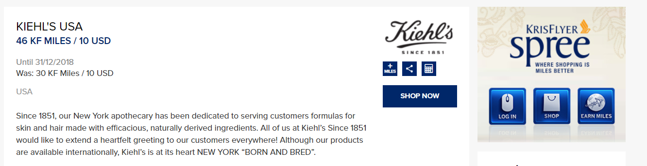 Singapore Airlines KrisFlyer Spree Shopping Portal Example Retailer