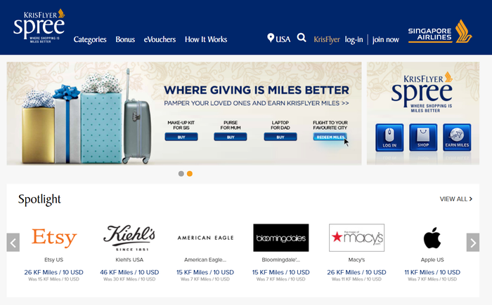 Singapore Airlines KrisFlyer Spree Shopping Portal Homepage Offers Singapore Airlines KrisFlyer Spree Shopping Portal Homepage Offers