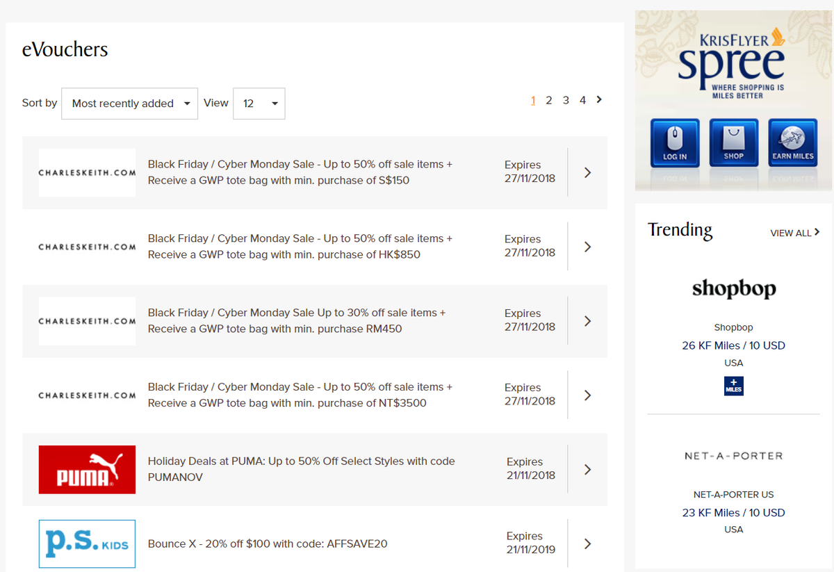 Singapore Airlines KrisFlyer Spree Shopping Portal e voucher