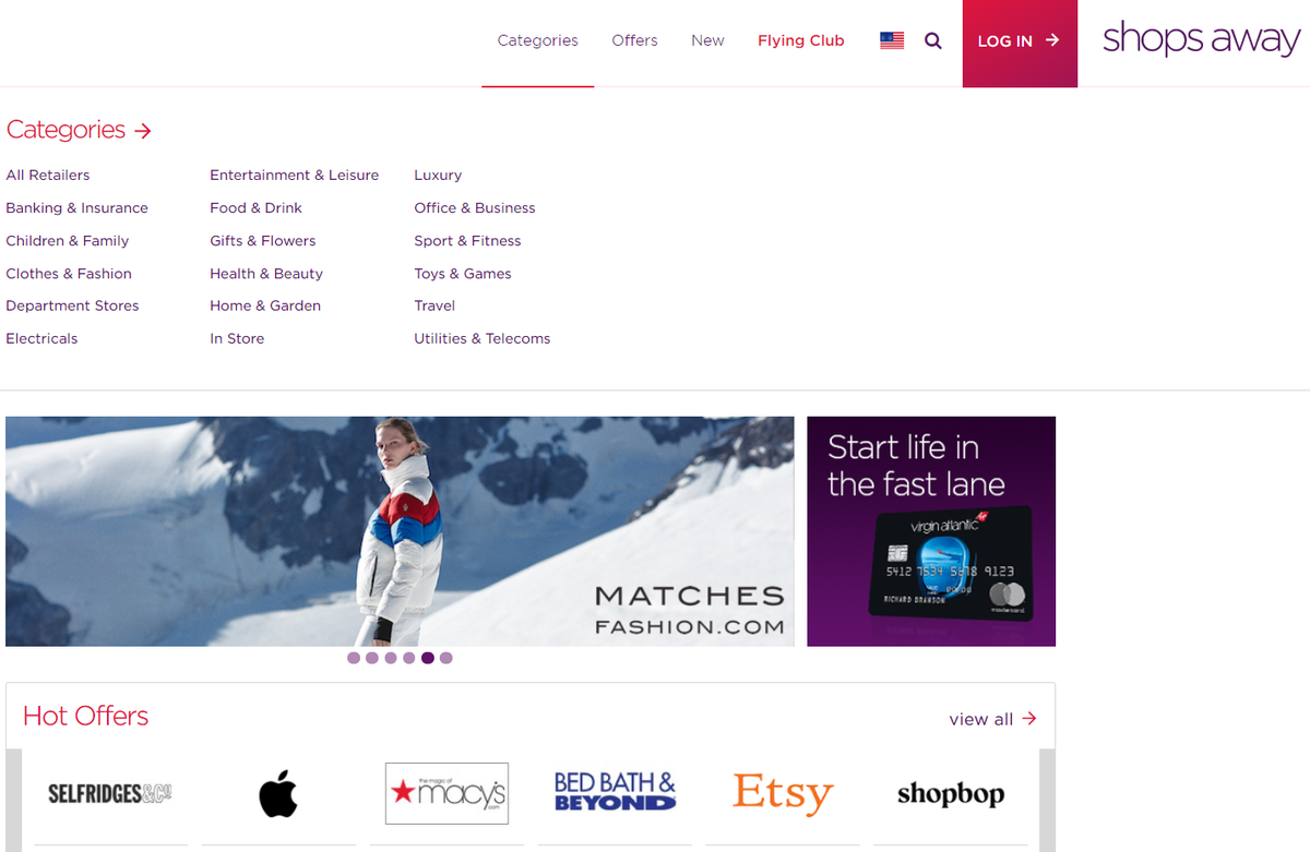 Virgin Atlantic Shops Away Shopping Portal Browse Retailers