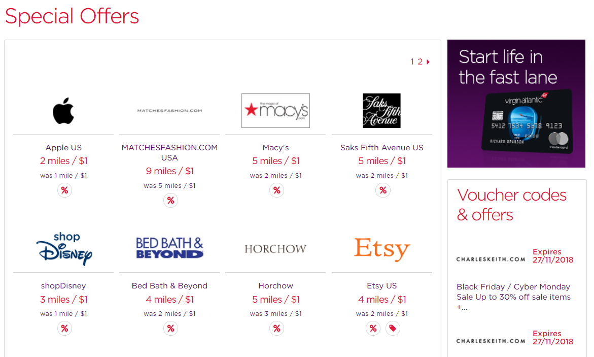 Virgin Atlantic Shops Away Shopping Portal Special Offers