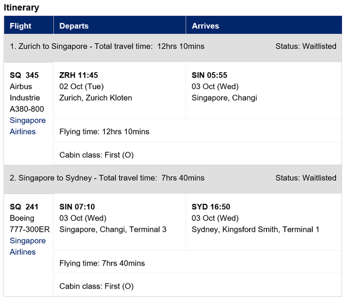 Singapore Airlines Waitlist