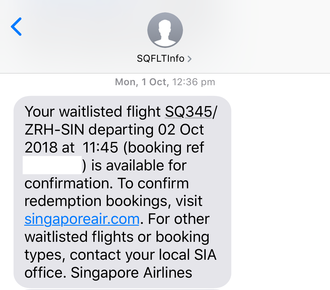 Singapore Airlines Waitlist Message