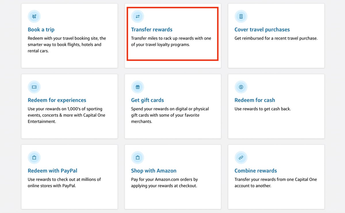 Capital One miles redemption options