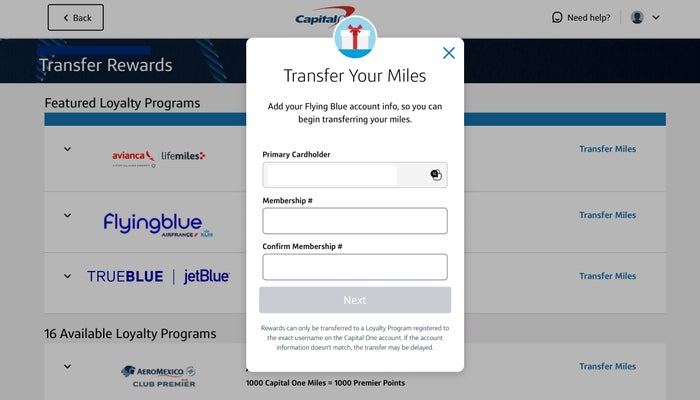 Capital One Transfer Miles Capital One miles transfer miles page