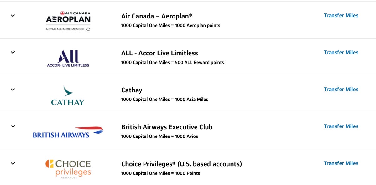 Capital One miles transfer options
