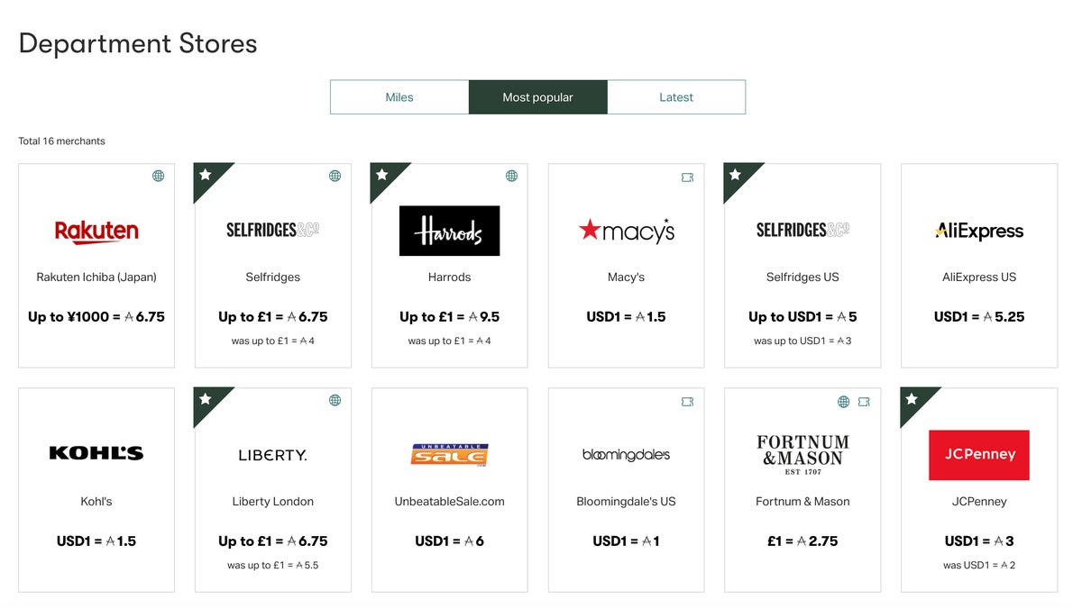 Cathay Pacific Milesback department stores