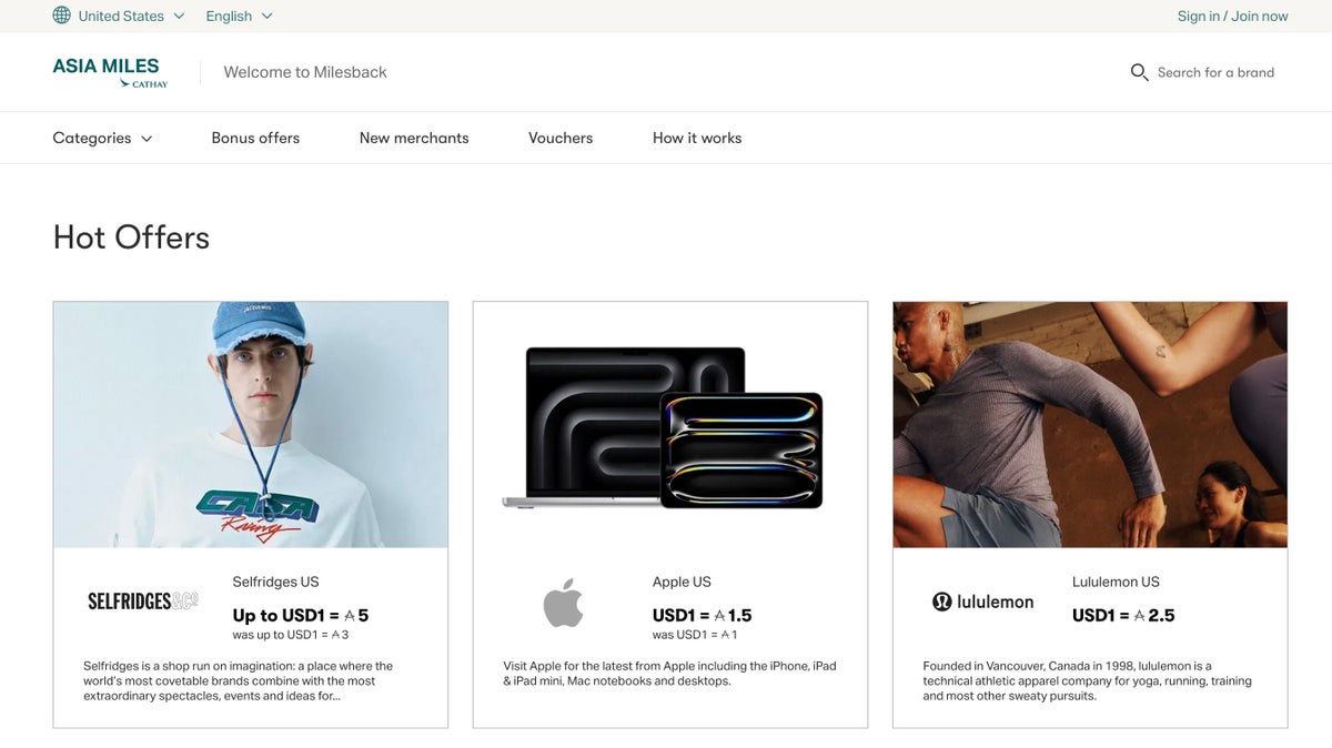 Cathay Pacific Milesback shopping portal