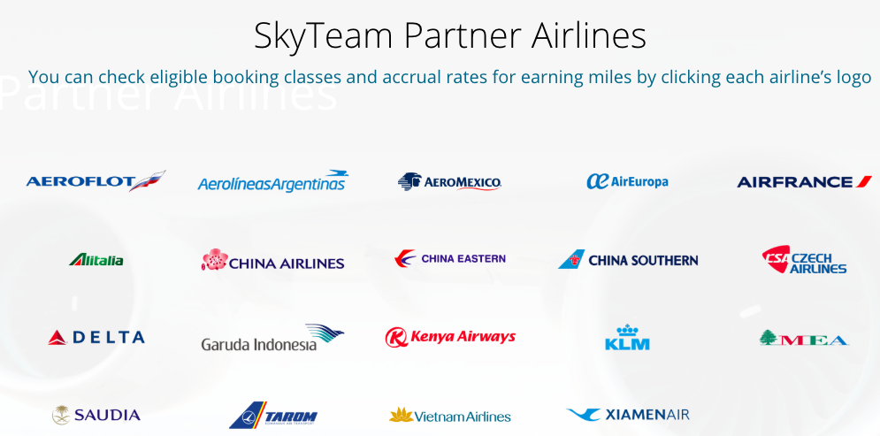 Korean Air SkyTeam Partner Airlines Earn Chart