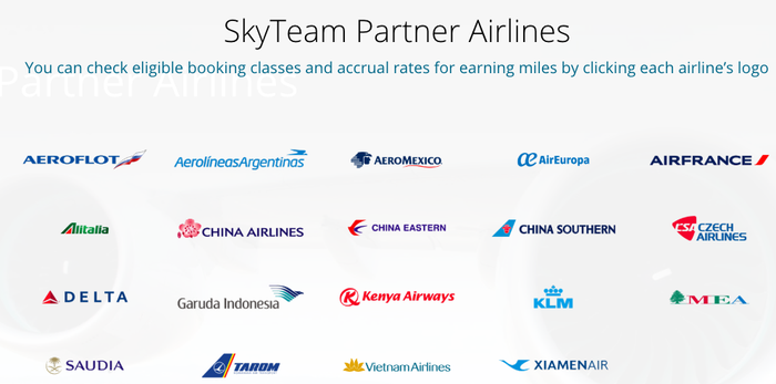 Korean Air SkyTeam Partner Airlines Earn Chart