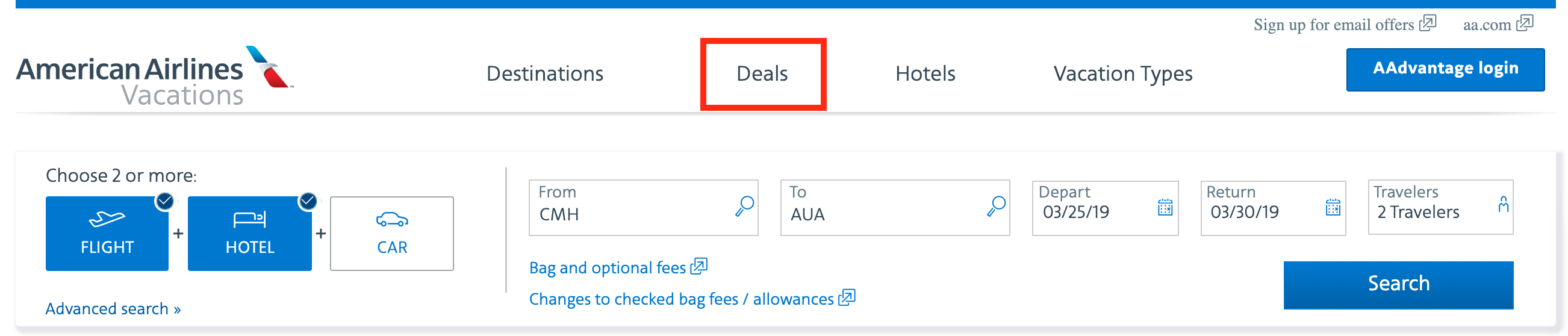 aa travel deals